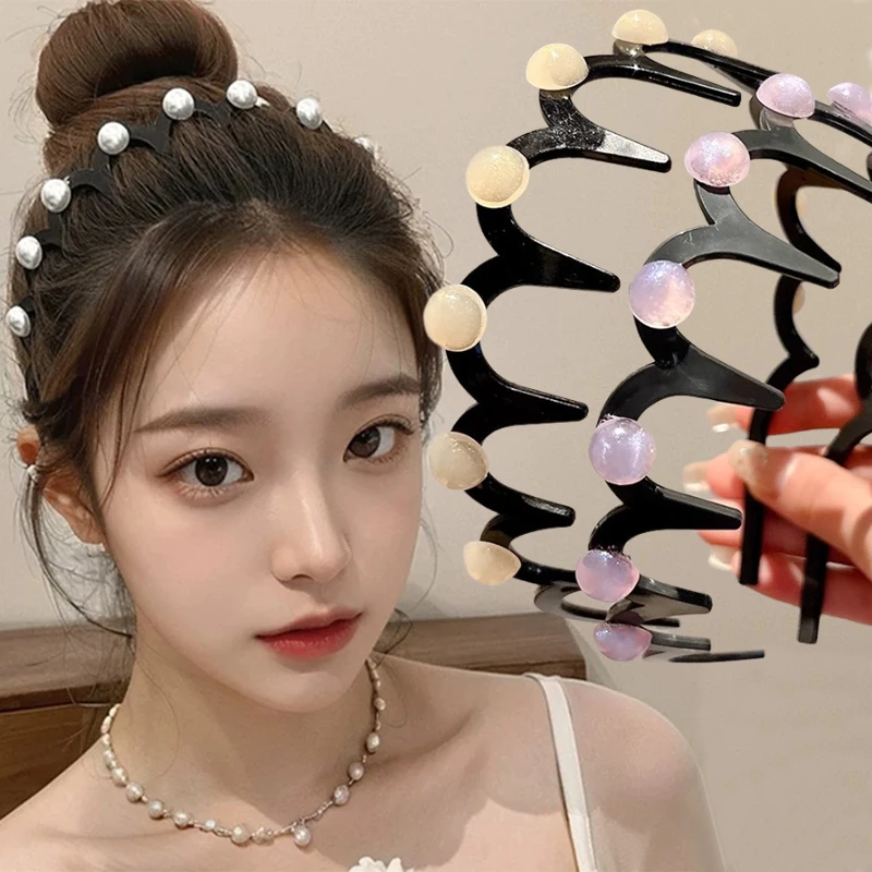 New Elegant Pearl Headbands for Women Girl Handmade Simple Rose Flower Hairbands Wave Retro Hairhoop Headdress Accessories