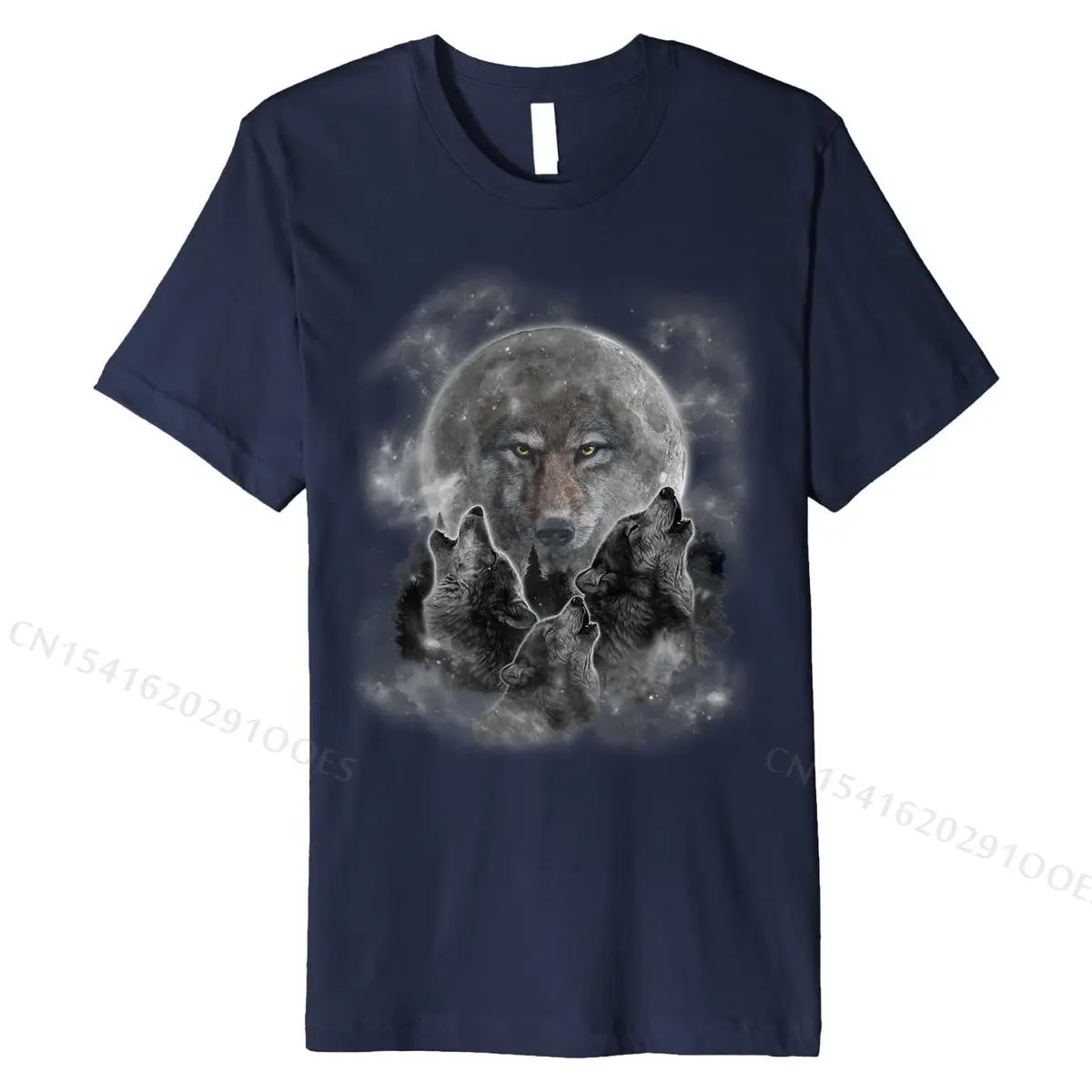 Gray Wolf Howl in Full Moon and Stars, Misty Forest T-Shirt T Shirts Fitness Tight Oversized Cotton Tops T Shirt Normal for Men