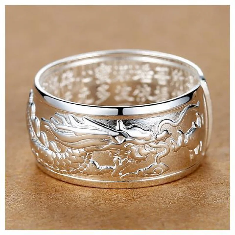 999Men's Sterling Silver Ring Trendy and Domineering Pure Silver Open Hip Hop Wide Pasta Finger Thumb Thumb Ring