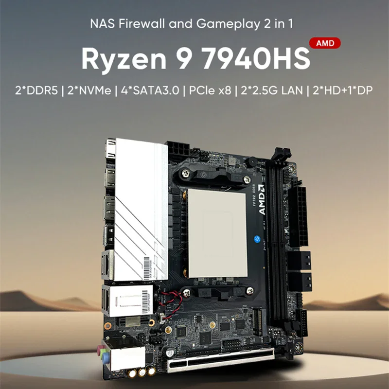 Imagem -02 - Topton N17 Nas Mainboard Amd Ryzen 7940hs 7840hs 2xnvme 4xsata3.0 1x Pciex8 2xddr5 2x2.5g Lan 17x17 Gaming Itx Placa-mãe