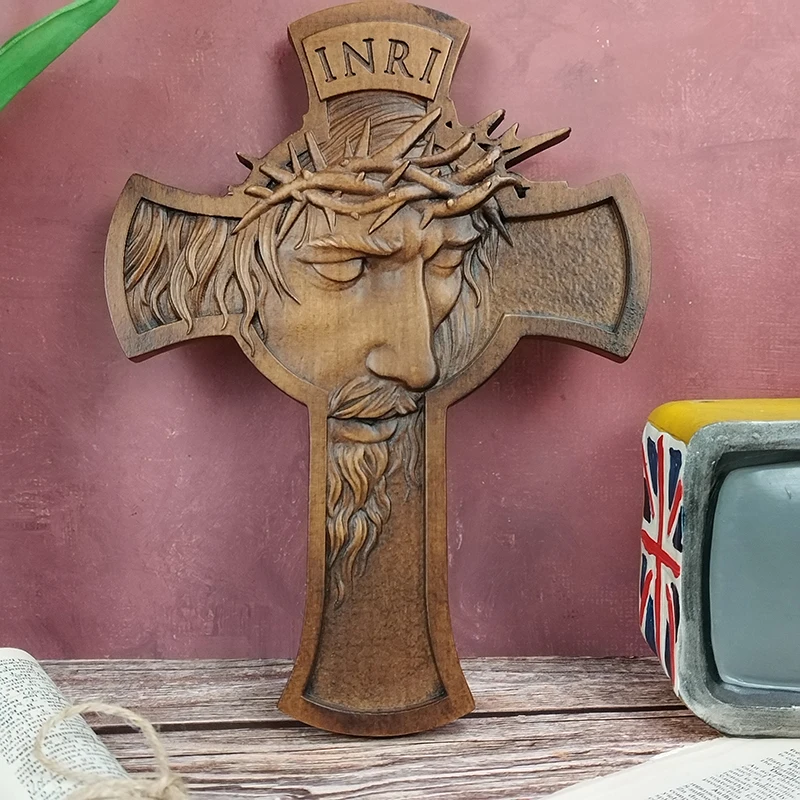 

Thorn Crown Jesus Cross, interior wall decoration of Catholic Church, wooden cross as a Christian gift