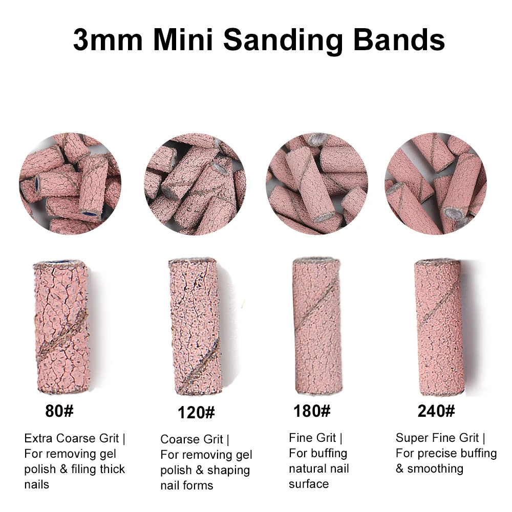 3mm Nagelschleifbänder-Set 80/120/180/240 Körnung Mini-Nagelbohrer Elektrisches Nagelfeilen-Zubehör Polierwerkzeug für Maniküre – Detail 2