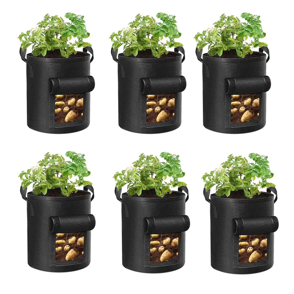 6PC Potato Planting Bags, Round Dark Green Breathable Plant Horticultural Seedling Bags, Vegetable Planting Buckets, Meizhi Bags