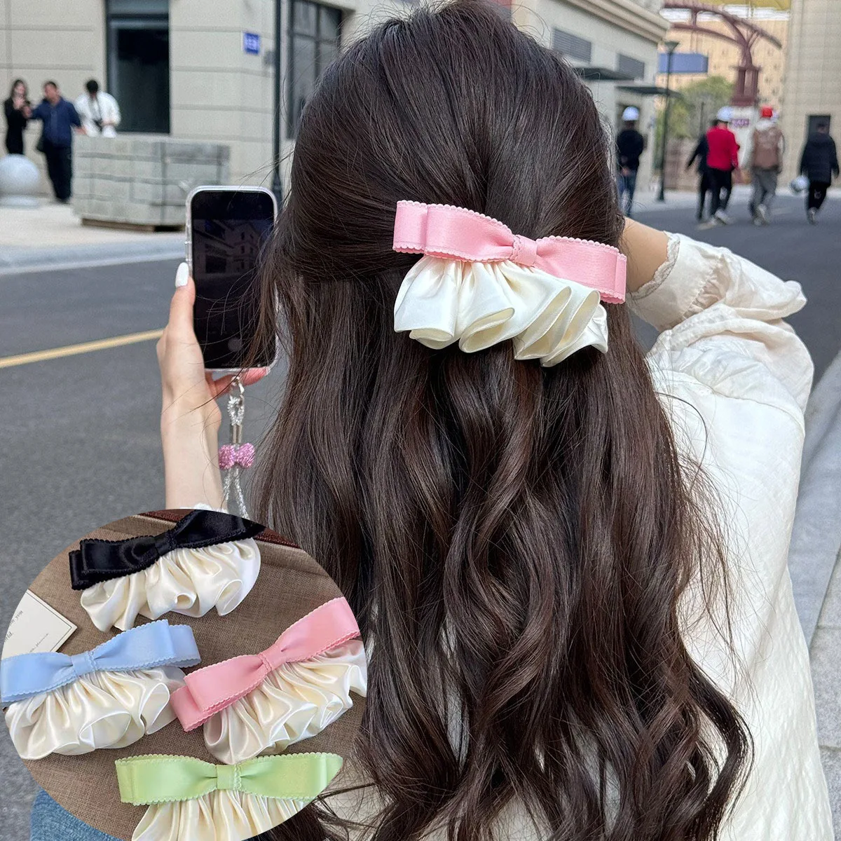 

Women's Barrette Korean Bow Simple Versatile Fold Sweet Gentle Versatile Kawaii Headwear Hair Clip High-quality Hair Accessories