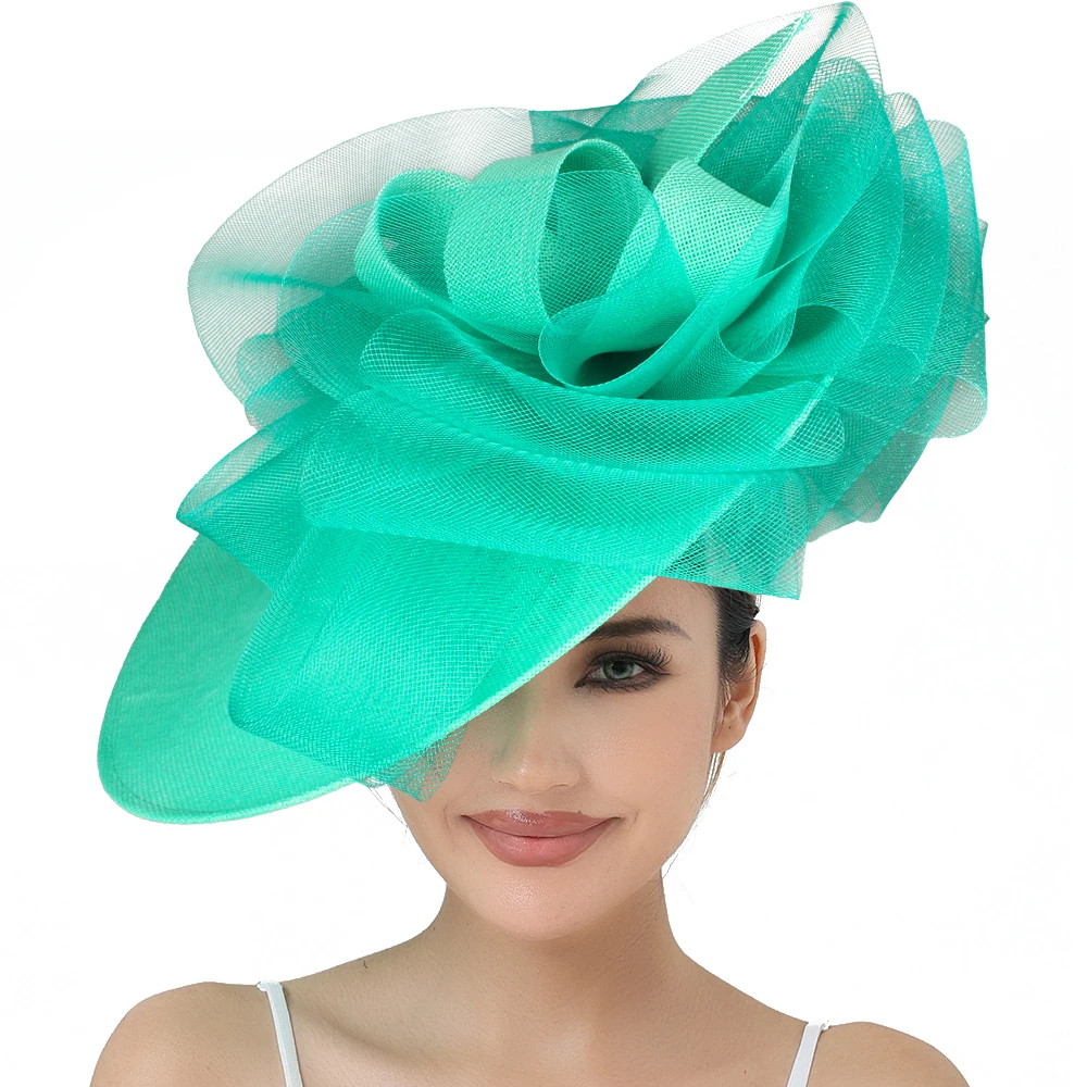 Elegant Wedding 40cm Big Size Fascinator Hat Women Elastic Net Headwear Hair Bands Hat Ladies Cocktail Church Party Headdress
