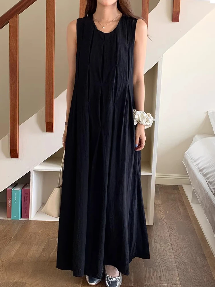 Chic Sommer Sanfter Wind runde Ne Akkordeon Falten Design Lose Beiläufige Weste Dr Lange Dr frauen Faion Koreanische Sle