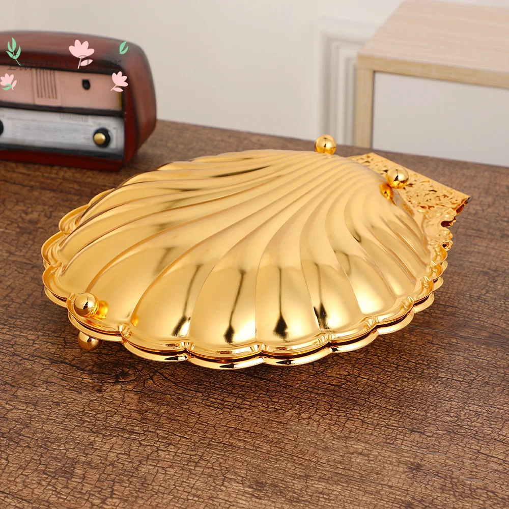 Shell fruit plate golden opening light luxury retro fruit plate exquisite fashion home zinc alloy fruit plate