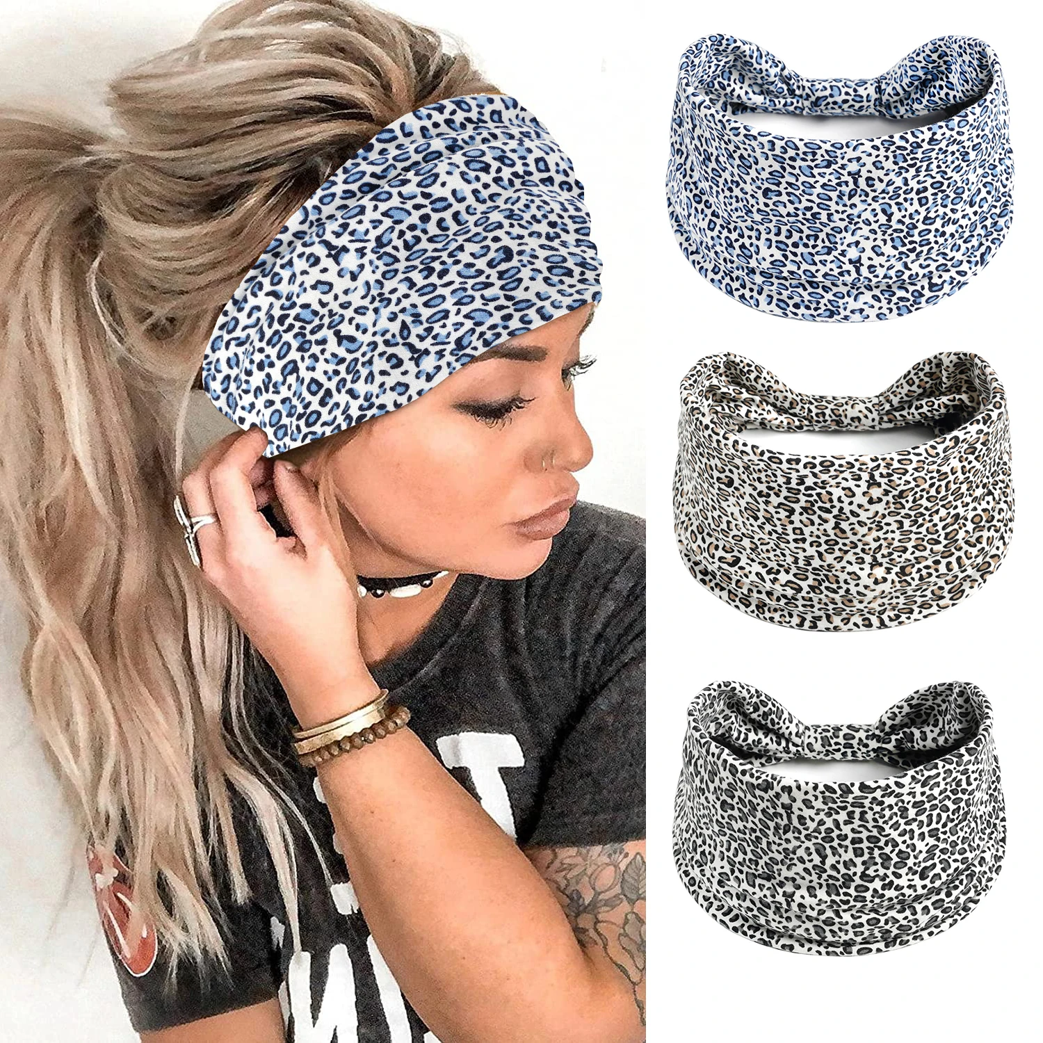 Boho Headband for Women Wide Knot Hair Band Elastic Turban Headbands Stretch Head wraps Yoga Sweartband Fashion Hair Accessories