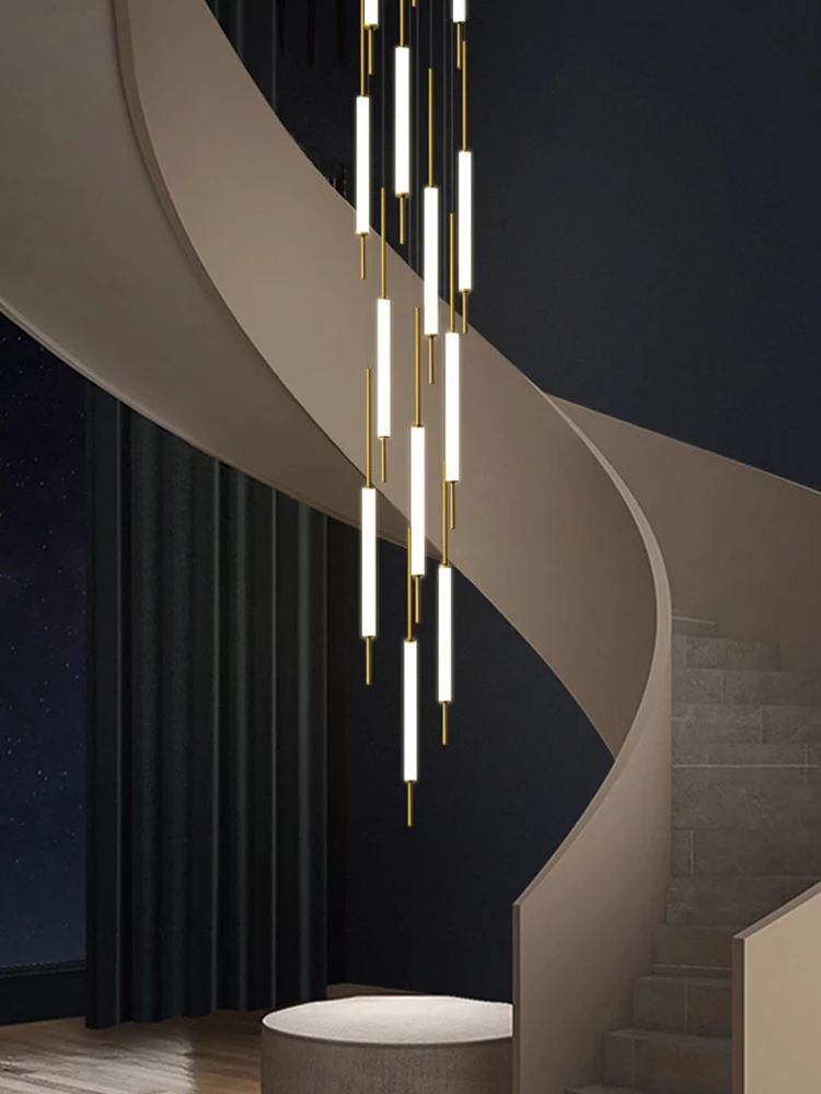 Long Staircase Chandelier Pendant Light Modern Ceiling Hanging Lamp Light Sitting Room Villa Staircase Chandelier.