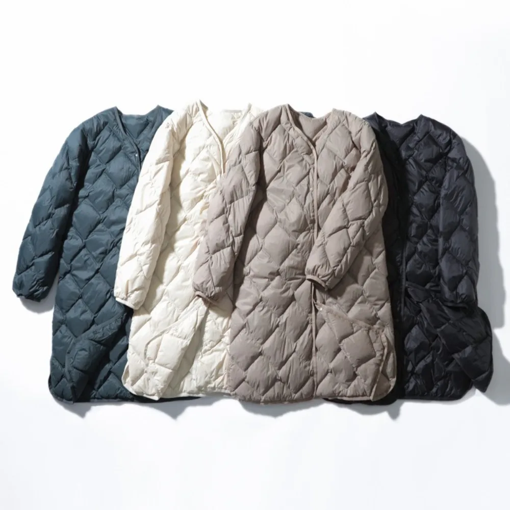 

Women 2025 New Warm O-neck Thin Parkas Fashion Outerwear Winter Long Ultra Light Puffer Jacket 90% White Duck Down Coat Female