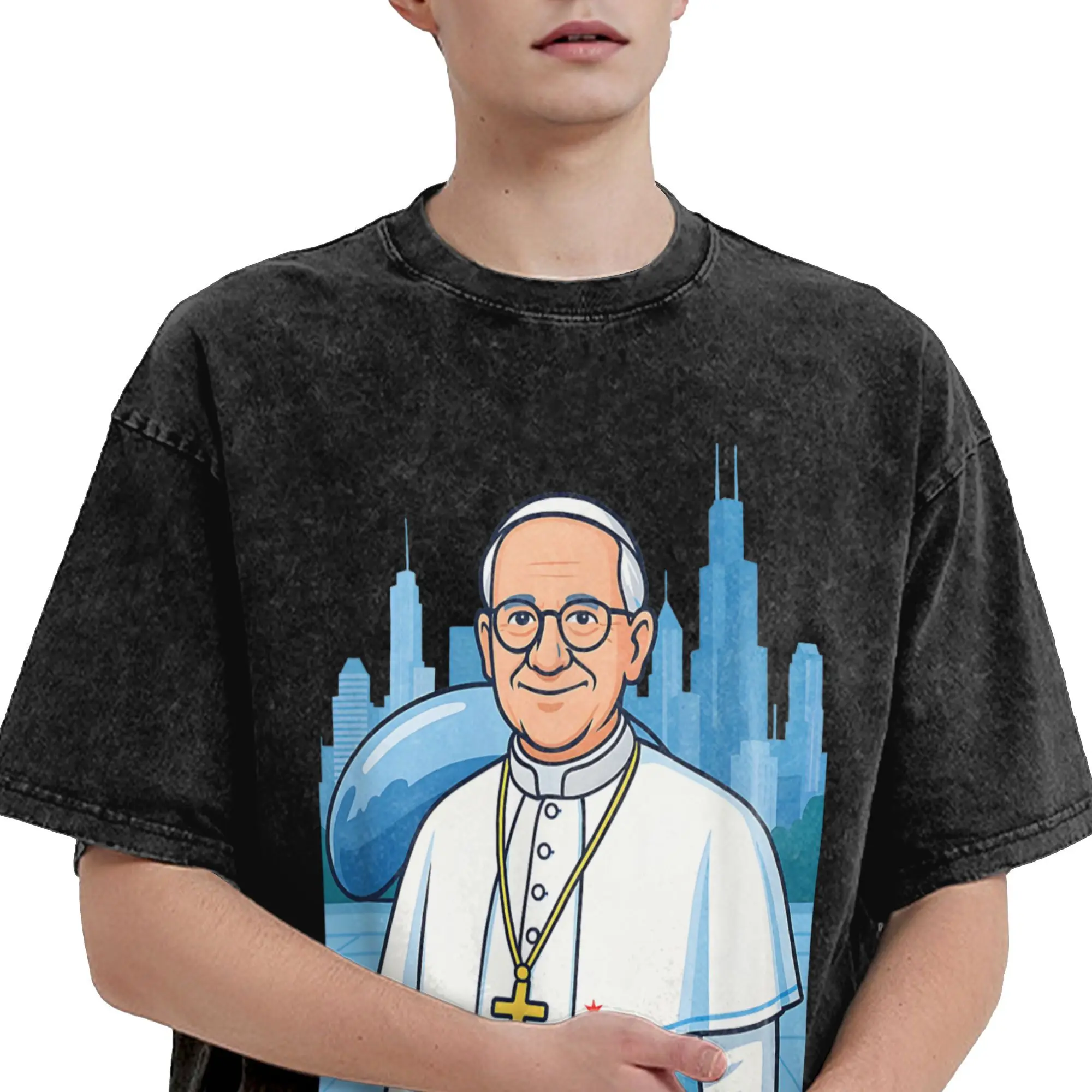 دا البابا البابا ليو الرابع عشر شيكاغو 312 الأمريكية بسيطة تي شيرت تتجه تي شيرت للرجل الشاطئ Y2K ريترو طباعة تي شيرت