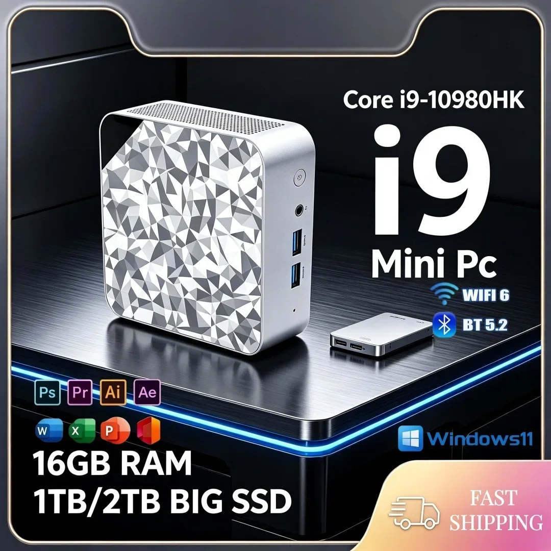New Arrival Lightweight Mini PC Intel Core I9-10980HK Win11 WIFI6 BT5.2 16GB RAM Storage Upgrade For Student Study