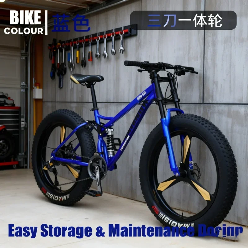 دراجة جبلية زرقاء للجنسين للطرق الوعرة مع عجلة 3 في 1 ممتصة للصدمات وسرعة متغيرة للشاطئ والثلج الكبير 4.0 إعلان إضافي واسع الإطارات #1