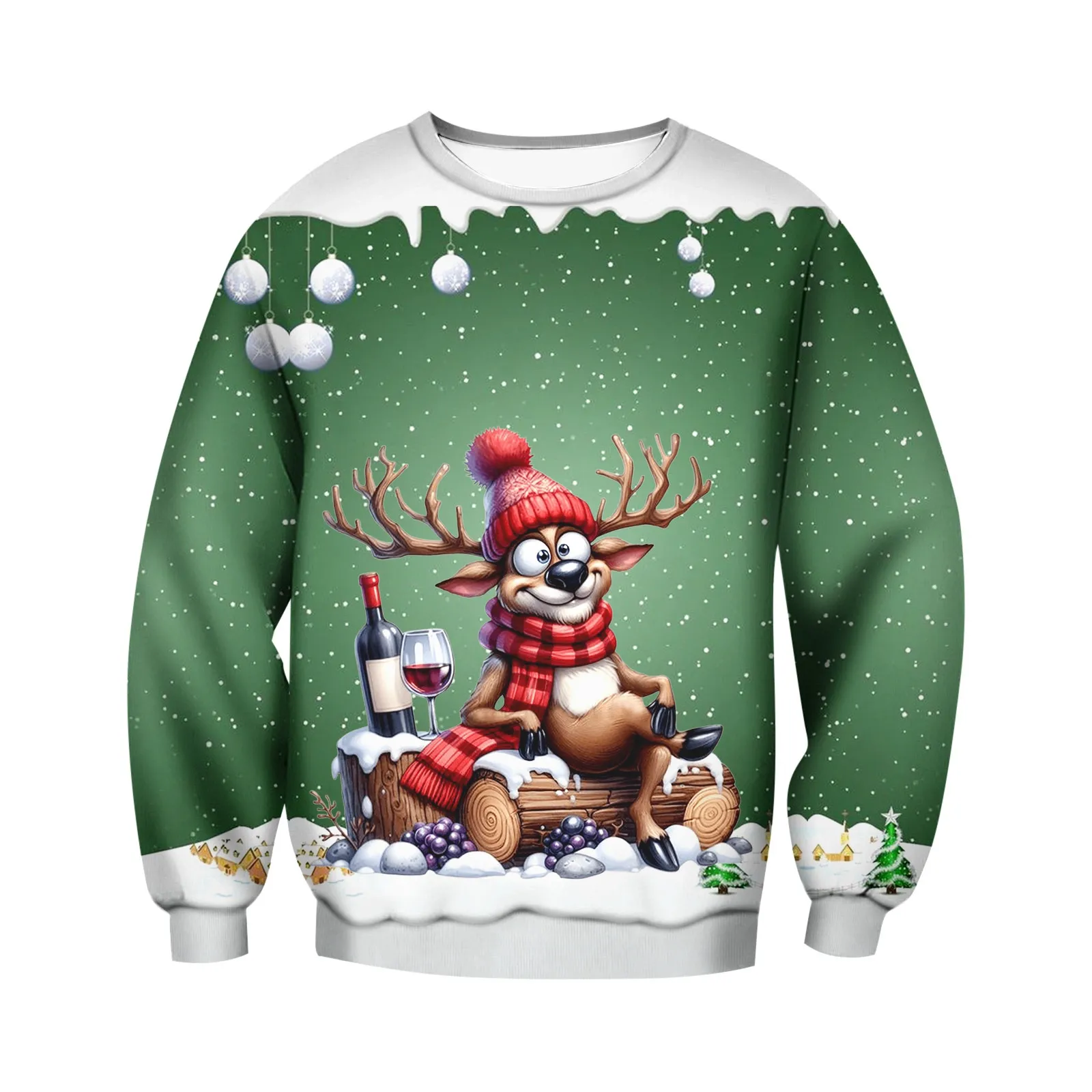 Christmas Funny Reindeer Men\'s Sweatshirts Autumn Spring Long Sleeve Trendy Pullover Top Streetwear Men\'s Holiday Sweatshirts