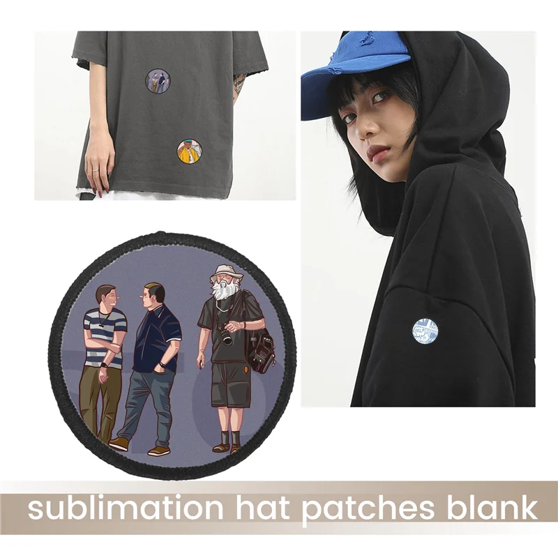 -FDDT 16 Pieces Sublimation Patch Blanks Quality Fabric Iron-On Circular Blank Patch For Clothes, Hats, Uniforms, Backpacks