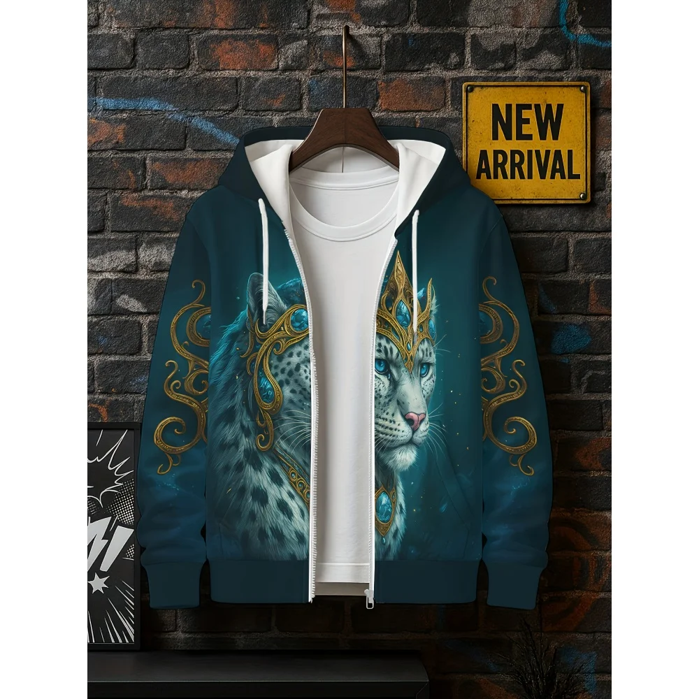 

2026 Мужские толстовки на молнии с 3D принтом в виде тигра в полоску, весна-осень, повседневная одежда, мужская толстовка с длинными рукавами для приключений на открытом воздухе