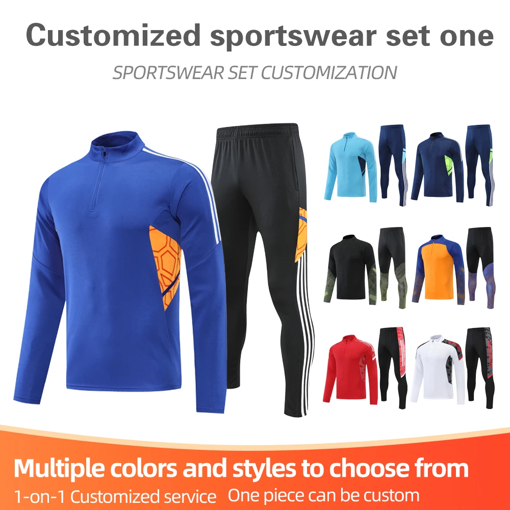 Half Zip Autumn And Winter Customize Long Sleeved Pants Set Futsal Sportswear Train Club Basic Football Uniforms trade wholesale