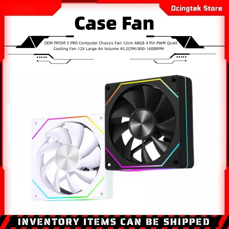 OEM PRISM 5 PRO Computer Chassis Fan 12cm ARGB 4 Pin PWM Quiet Cooling Fan 12V Large Air Volume 45.2CFM/800-1600RPM