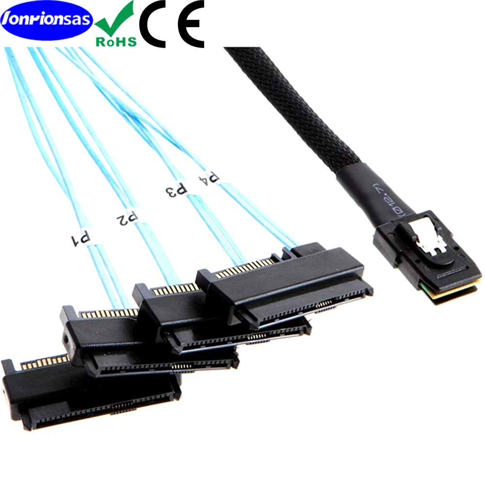 Internal Mini SAS 36pin SFF8087 to 4X29pin SAS SFF8482 2 in 1 Cable with SATA Power 0.5m/1.0m