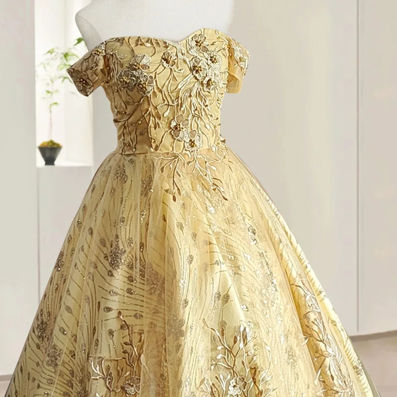 Vestido de baile de encaje de lujo para quinceañera, vestido de fiesta sin hombros, vestido de graduación de lentejuelas brillantes, Vestidos de talla grande