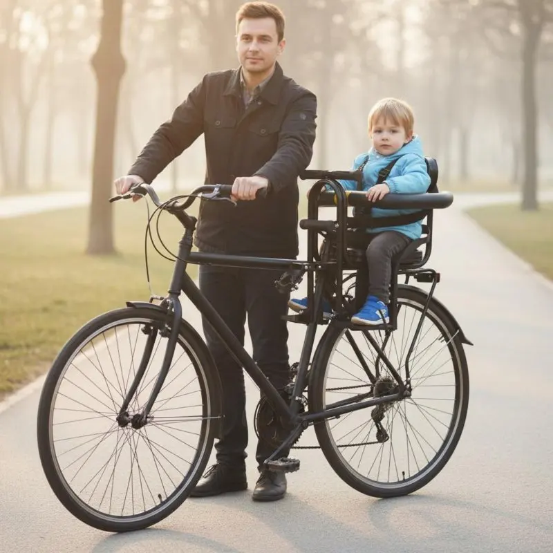 

Front Mounted Child Bike Seat Safety Belt Kids Bike Seat with Guardrail Cycling Accessory Easy Installation for Children