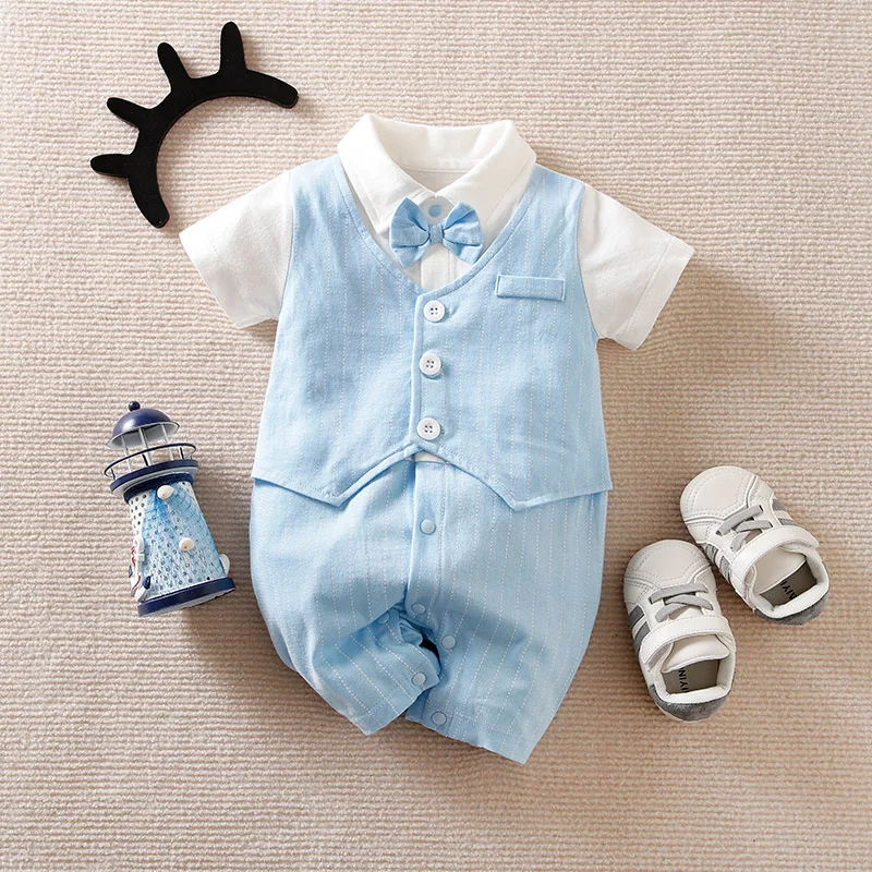 0-18 Baby Bodysuit Gentleman Style Handsome Party Vest Cotton Comfortable And Soft Summer Short Sleeve Newborn Clothing