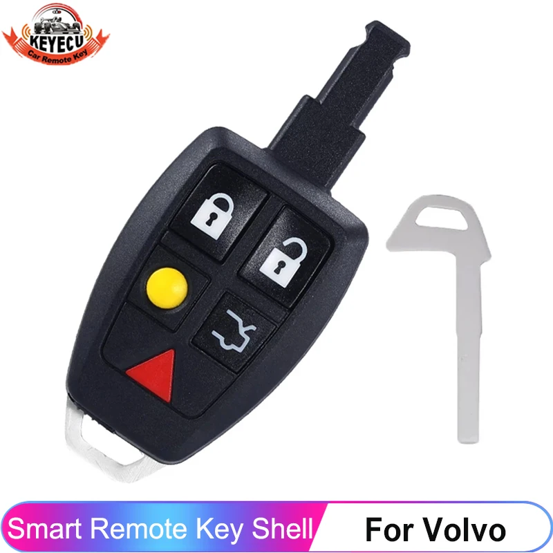 KEYECU New Key Shell For Volvo XC70 XC90 V50 V70 S60 Smart Card 5 Button Car Key Cover Case Housing With Insert Blade For Volvo