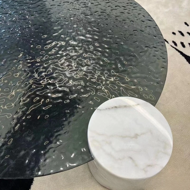 大理石の水紋コーヒーテーブル、ホットメルトラウンドガラスのモダンなシンプルさ