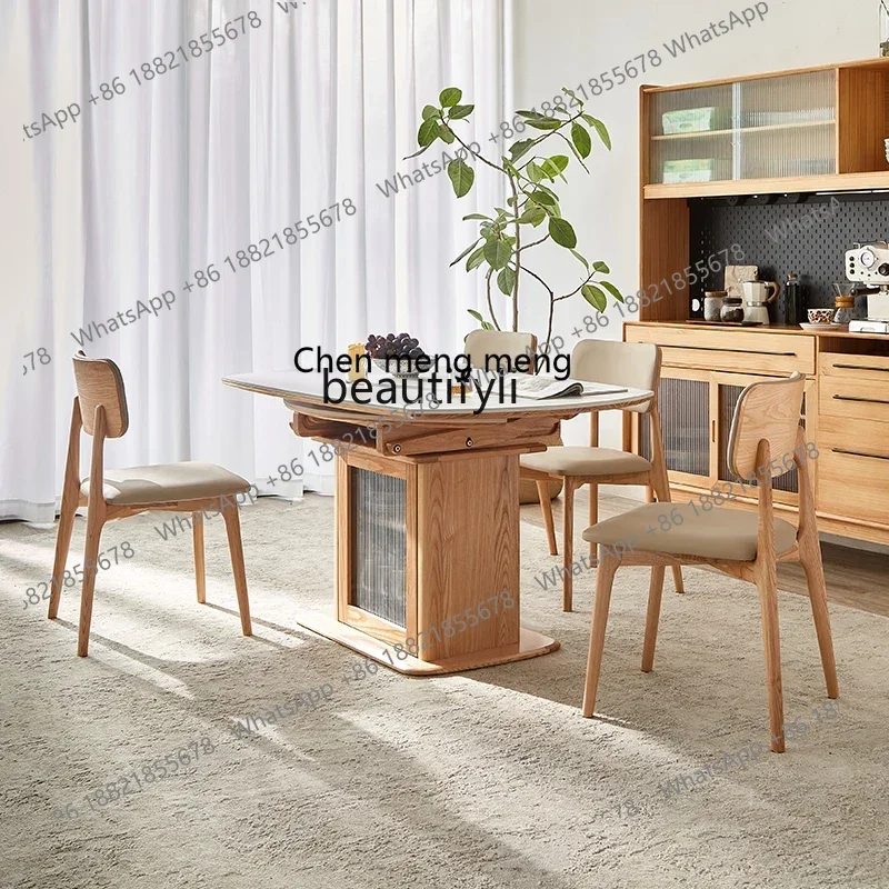 

B7304 All solid wood retractable folding rock slab dining table with locker household island integrated dining table and chairs