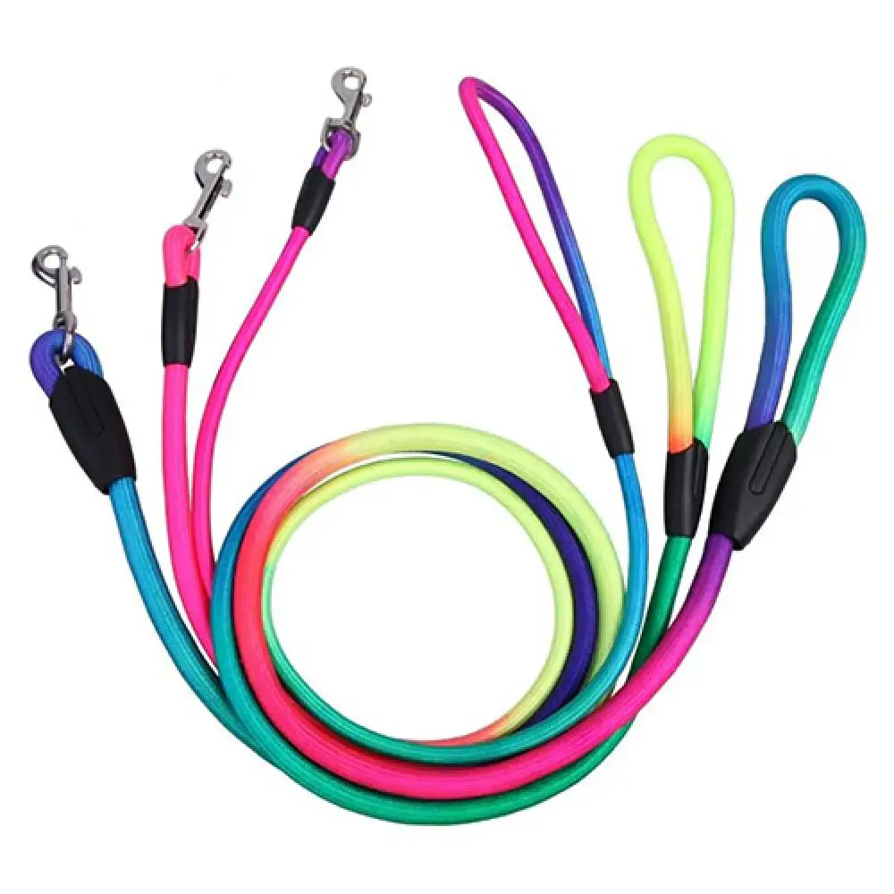 Quick Release Rainbow Color Weave Nylon Belt Pet Dog Traction Rope Round Training Leashes Dog Breakaway