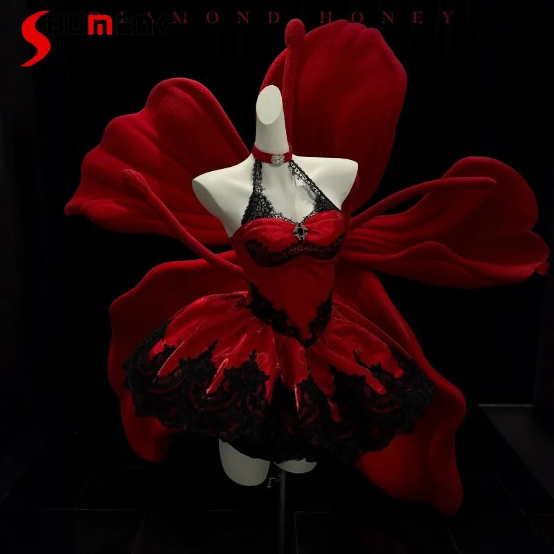 

French Red Birthday Party Dress Ballet Style Fashion Adult Ceremony Sleeveless High-waisted Slimming Dresses Y2k Clothes Girls