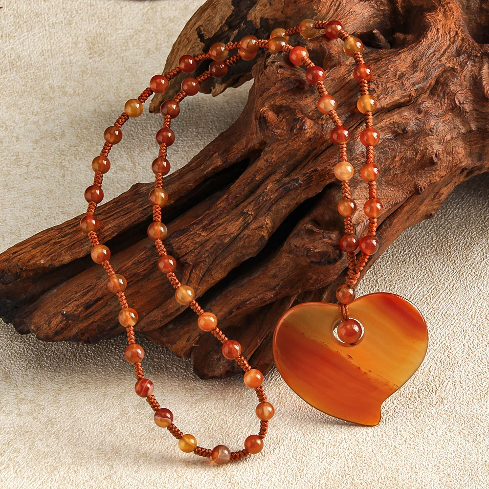 New Spring Bohemian style Valentine's Day gift Red agate hand-woven necklace Agate heart pendant necklace dropshipping