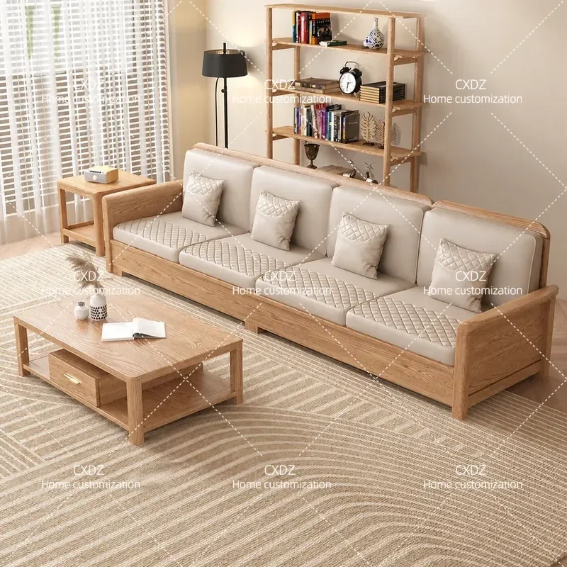 Ash Solid Wood Sofa Set Dual Purpose Storage Log Color Furniture for Small Apartment Living Room Simple Design