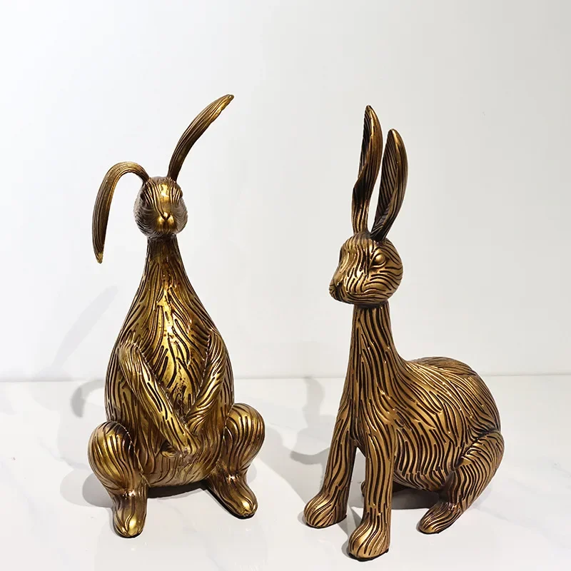 Metal Handicrafts Simulation Animal Sculpture Golden Rabbit Long-eared Rabbit Statue Metal Figurine Home Decoration Accessories