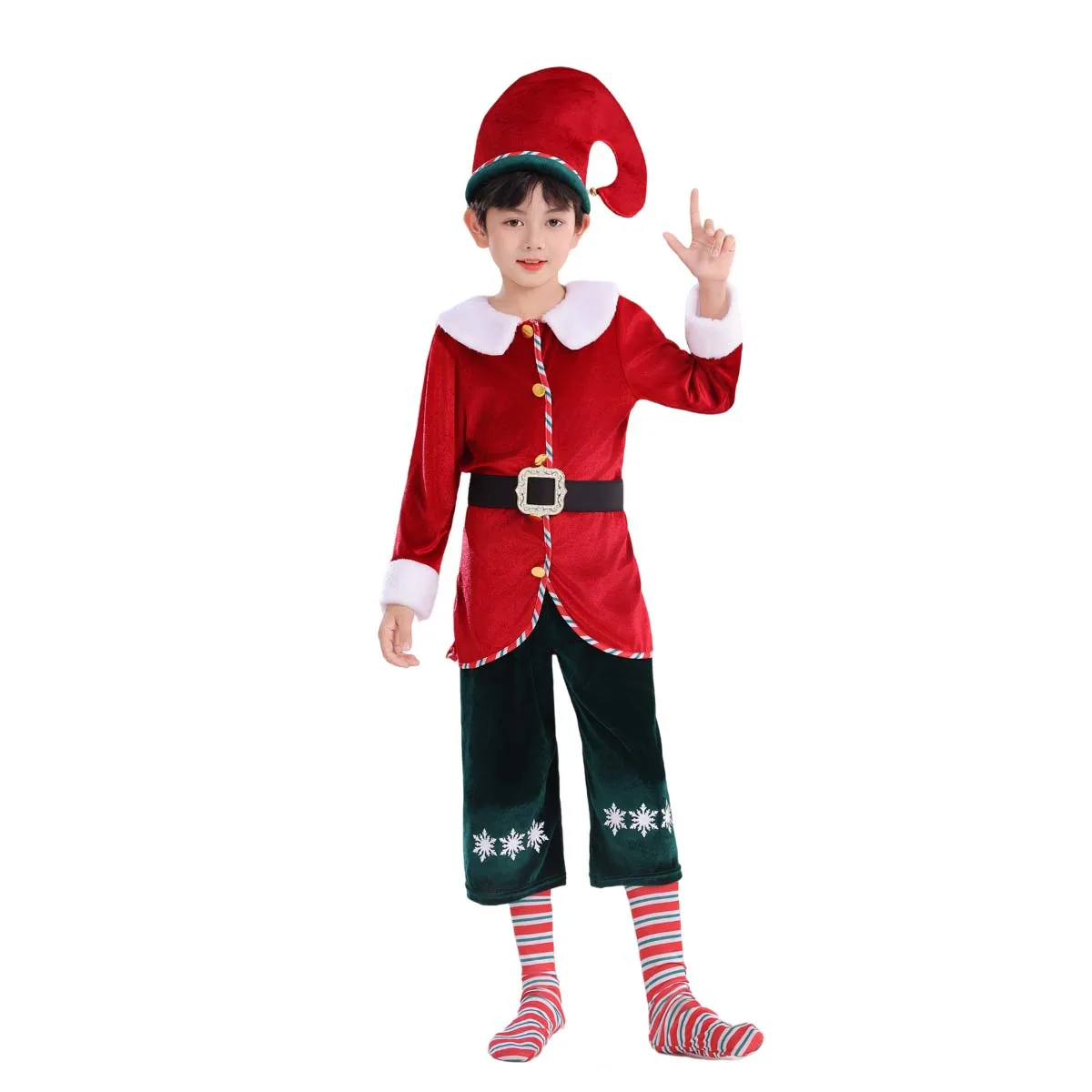 2025 Festive Cosplay Performance Kid Christmas Elf Costume for Boys Girls