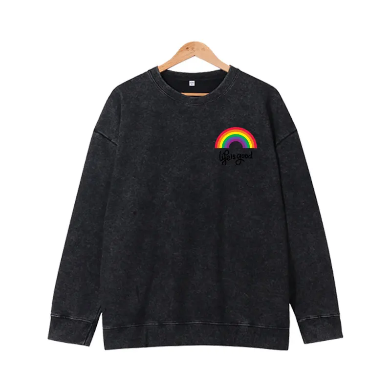 Rainbow print round neck long sleeved sweatshirt cotton men's and women's autumn/winter pullover casual sweatshirt