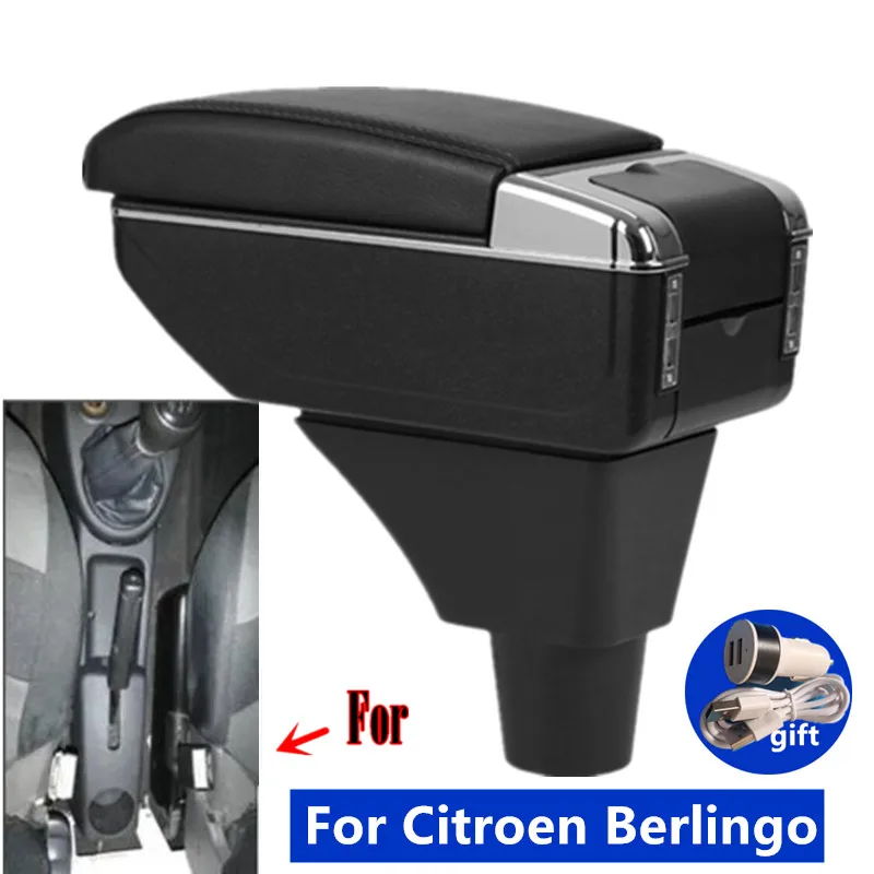 

For Citroen Berlingo Central Armrest Central Storage Box with USB Port Cup Holder Interior Car Accessory Dedicated Retrofit