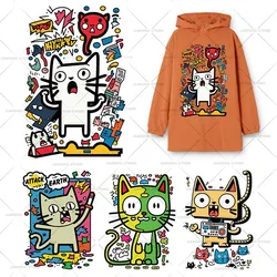 Nostalgic Games Cat Patches Iron on Heat Transfers For Clothes Creative Thermal Transfer Cool Applique Stickers For T-shirt DIY
