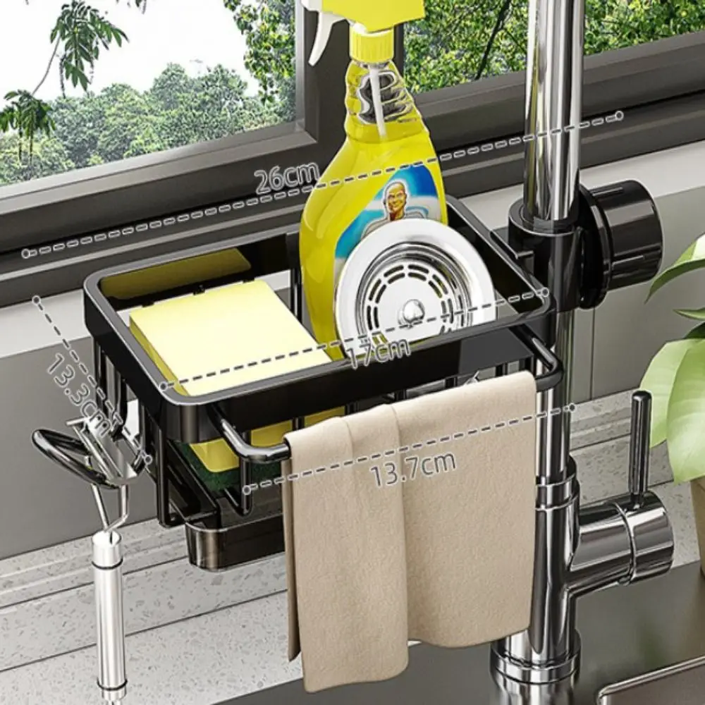 Space Aluminum Kitchen Sink Drain Rack Bathroom Organizer Soap Drainer Shelf Sponge Storage Basket Multipurppse Save Space