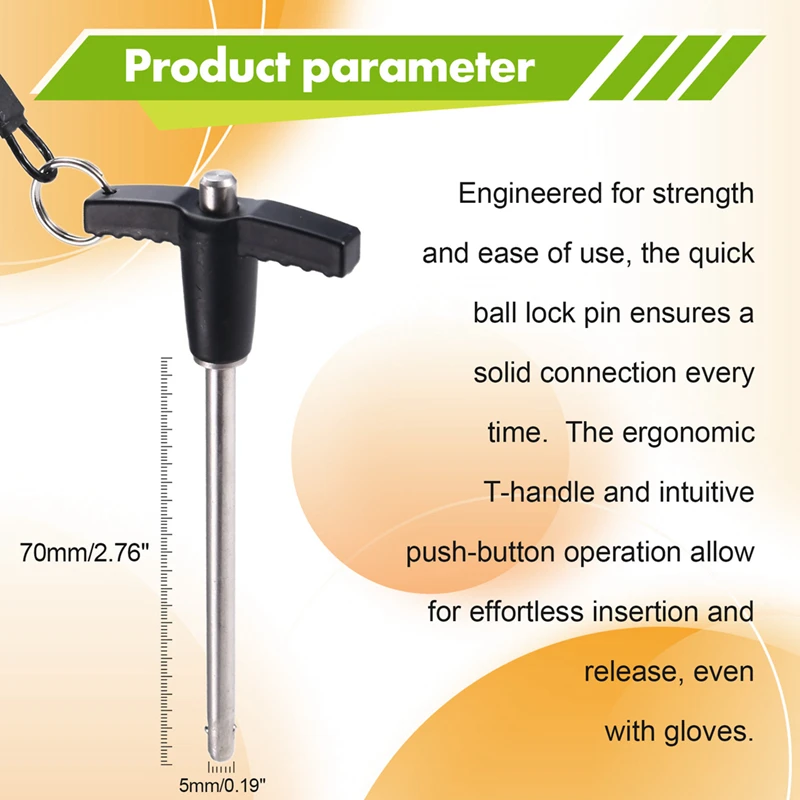 T Handle Quick Release Pin 0.2 Inch Diameter ,Stainless Steel Ball Locking Pin With Push Button Lanyard Cable