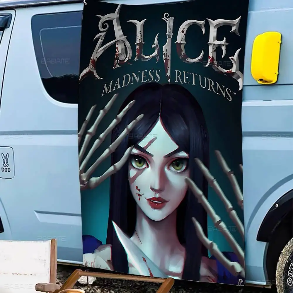 A-Alice M-Madness R-Returns Creative Pattern Hanging Flag Polyester Printed Banner Hand Pulled Flag