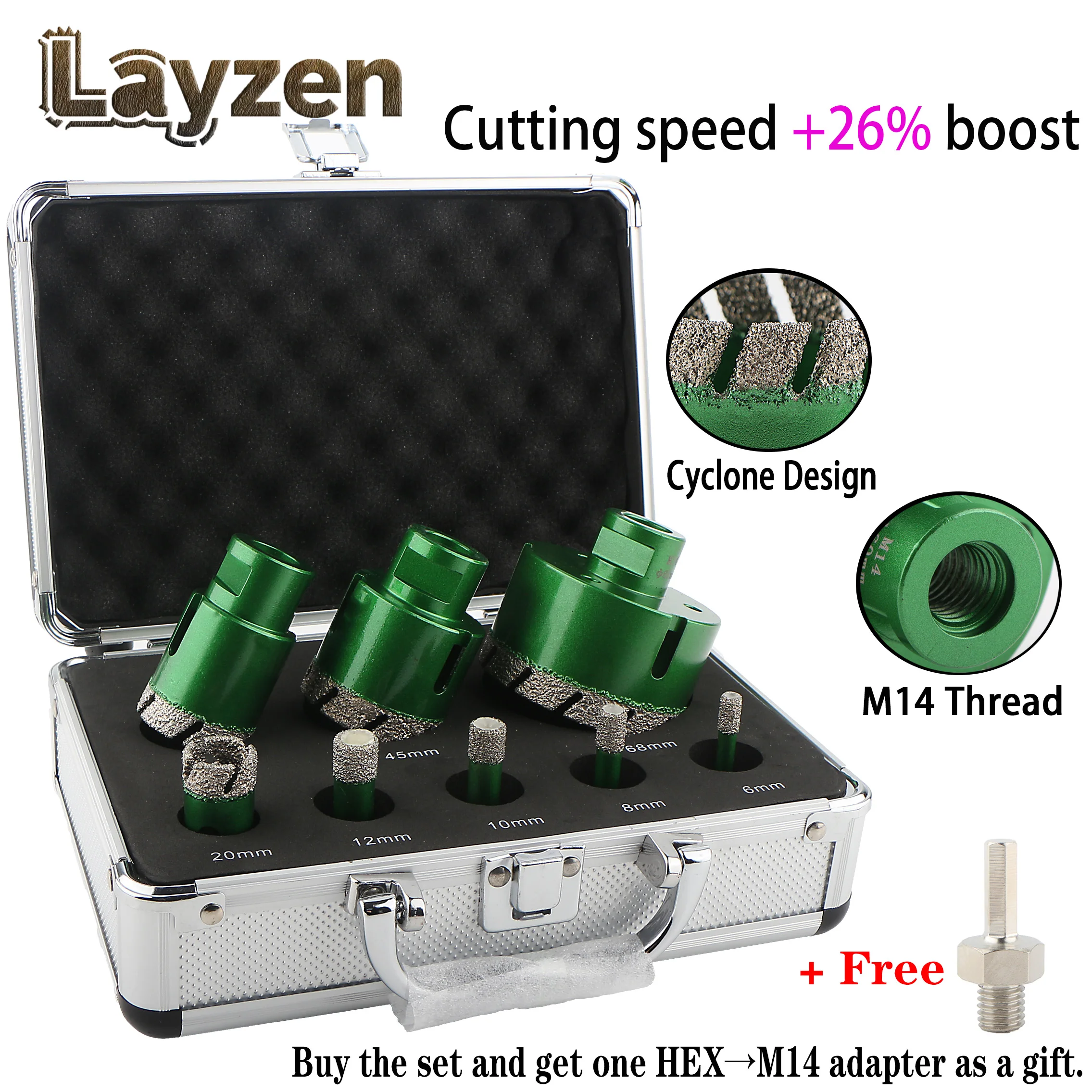 

4/5/9Pcs M14 Thread Vacuum Brazed Diamond Dry Drill Bit Core Bit Hole Saw Cyclone Type For Porcelain Tile Granite Marble Stone