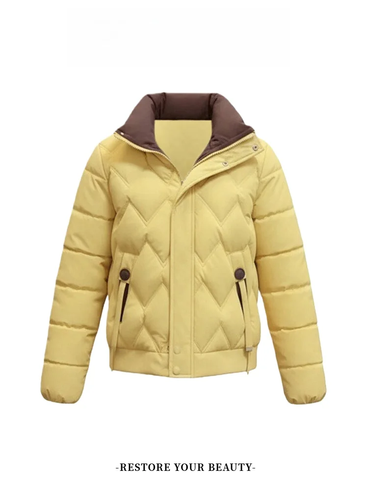 

Women's Fce Lined down Cotton Jaet Thi Warm Sli Winter Outerwear Korean Sle Loose Fit Long Sve Zipper Closure