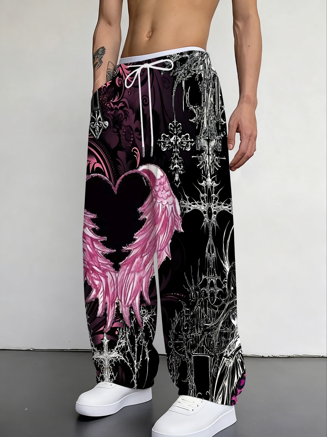 2026 Fashion New Y2K Gothic Thorn Printed Men's Running Pants Retro Rock Straight Pants Fashion Street Casual