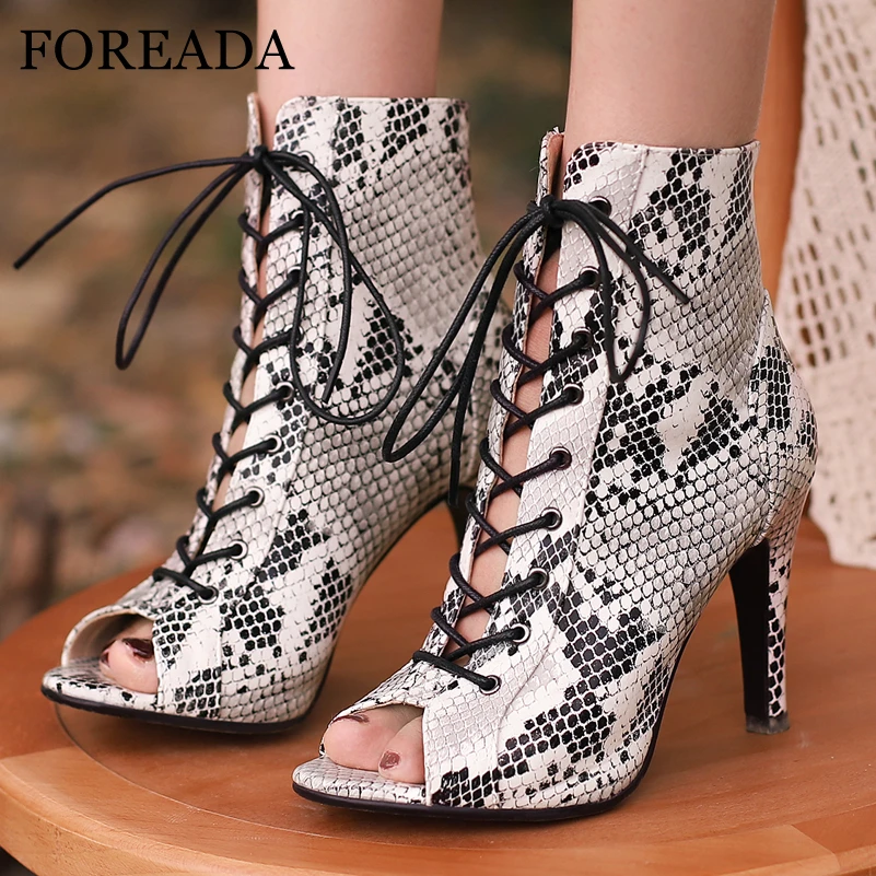 

FOREADA Women Sandals Peep Toe Stilettos Lace-up Mixed Colors Sexy Comfort Jazz Dance Boots Ladies Fashion Shoes Summer White 46