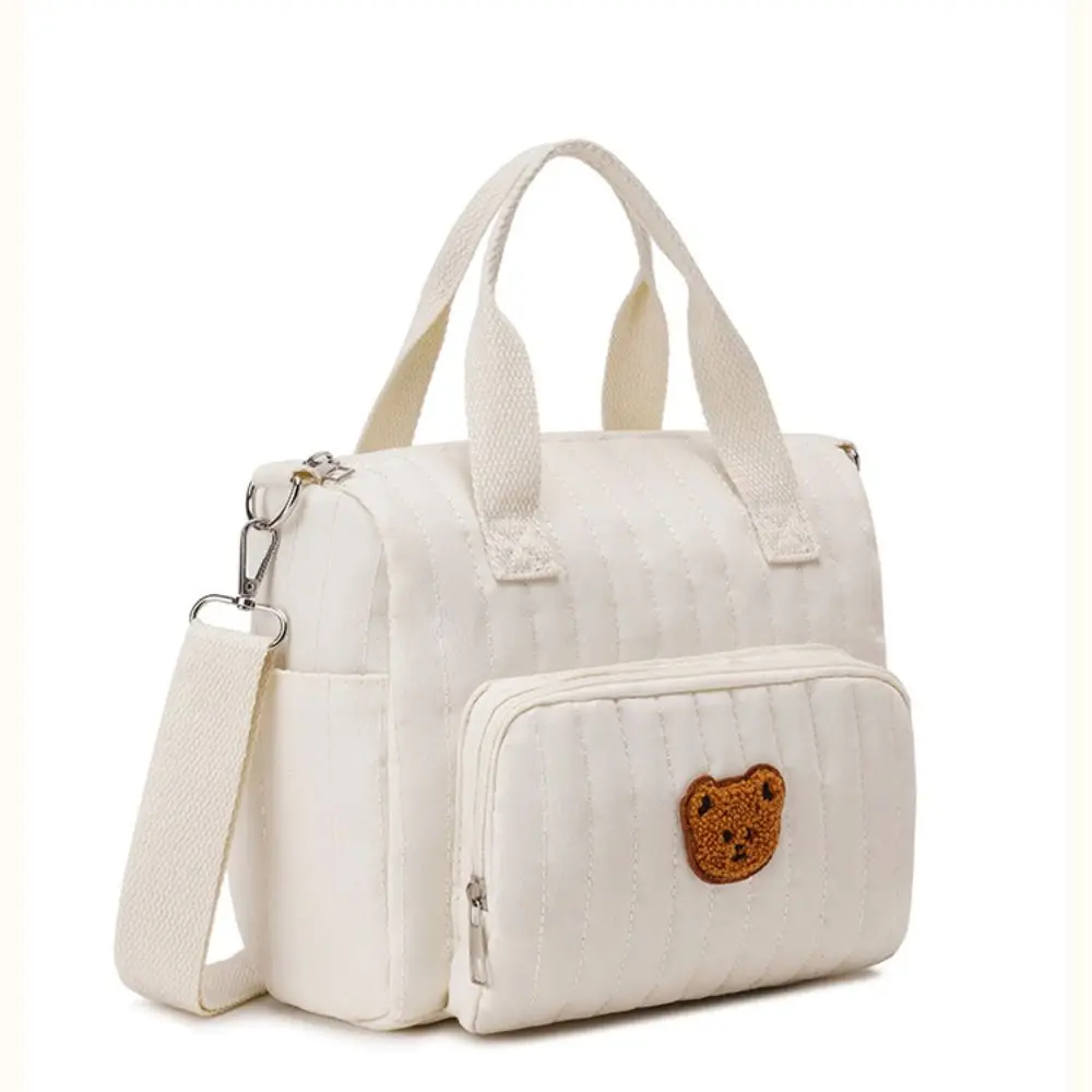 Simple Korean Style Mummy Bag Bear Embroidery Quilted Embroidered Shoulder Bag Flower Multi-pocket Women Handbag Outdoor