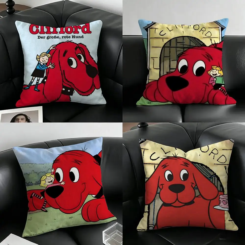 Cartoon Clifford the Big Red Dog Cushion Cover Natural Linen Pillowcase Set, All-in-One Decor for Sofa, Bedroom & Chair