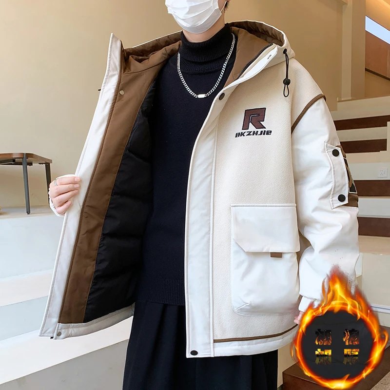 

Утепленная хлопковая рабочая куртка для мужчин с капюшоном, зимняя теплая ветрозащитная куртка с длинными рукавами на молнии, повседневная верхняя одежда