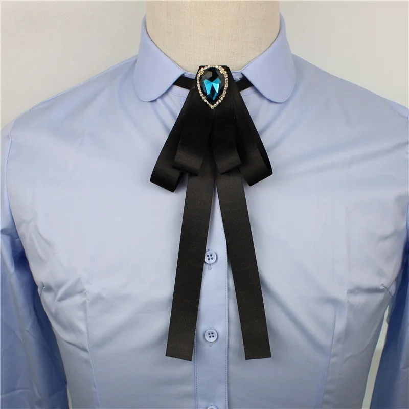 New Arrival Ribbon Bow Tie Korean Fashion Rhinestone Heart Shirt Collar Neckties for Women Men Wedding Jewelry Accessories