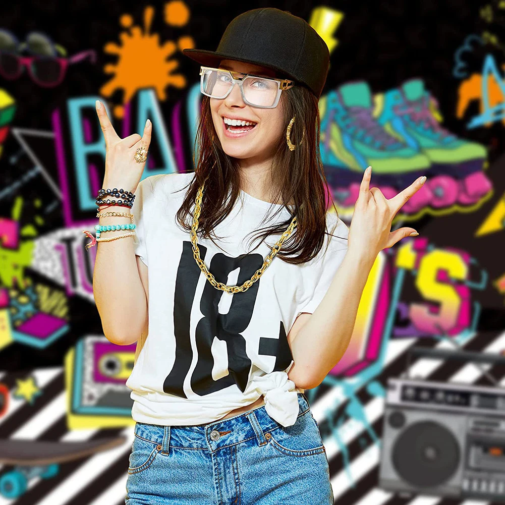 80s 90s طقم ملابس تنكري سلسلة ذهبية كبيرة 80s/90s مغني الراب اكسسوارات نظارات سوار الهيب هوب فستان بتصميم حالم ازياء للرجال والنساء